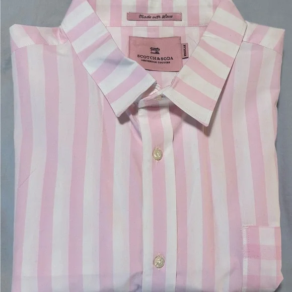 Scotch & Soda Light Pink Striped Button Down Shirt - Picture 1 of 7